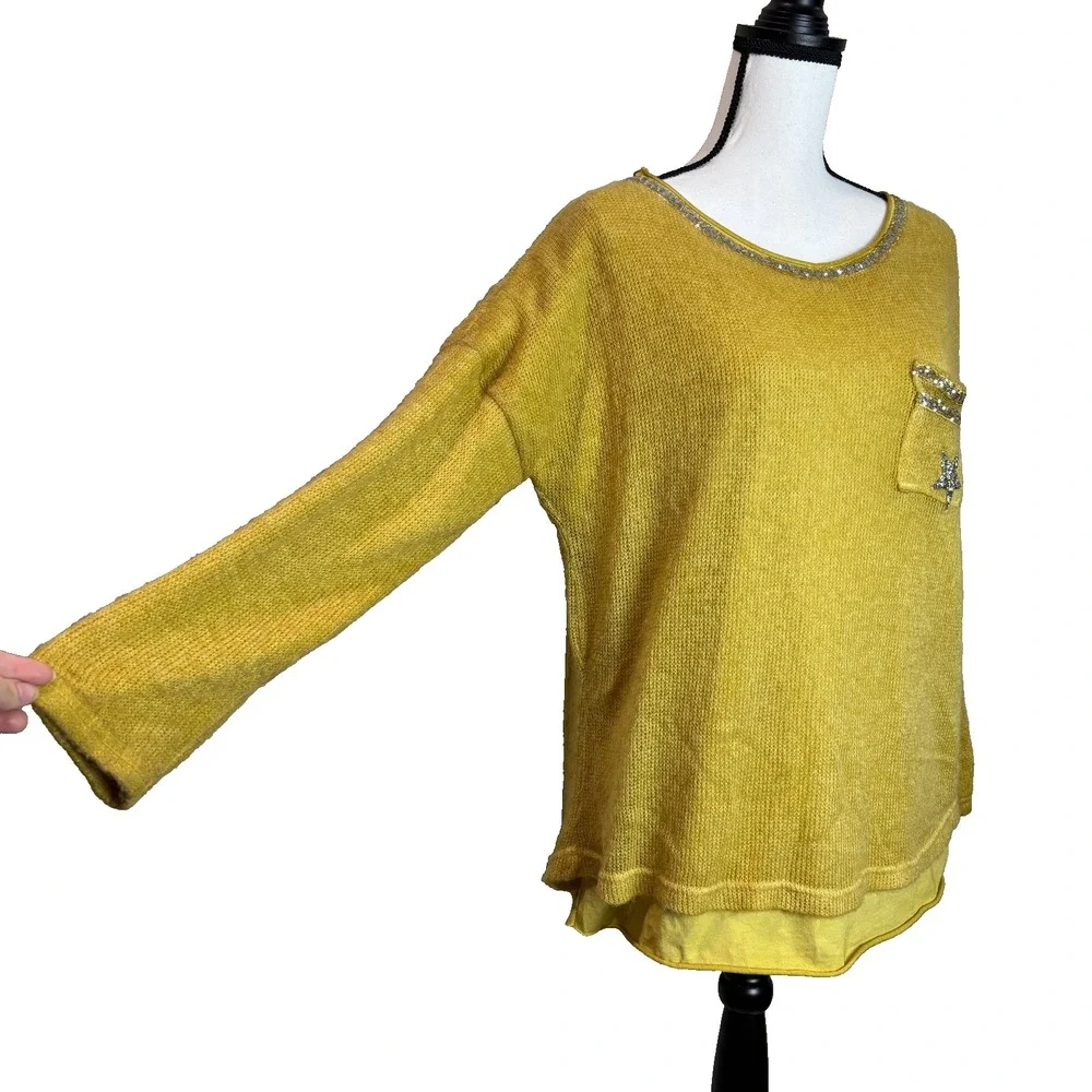 Scandal Women's XL Sweater Yellow Mohair Lady Pullover Jumper‎ Cozy Italy Made